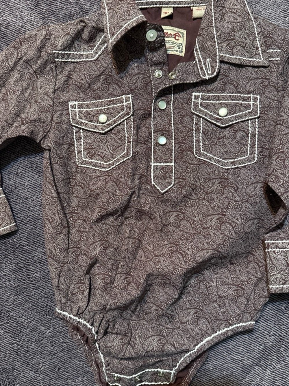 Paisley-Print Brown Baby Western Bodysuit Shirt